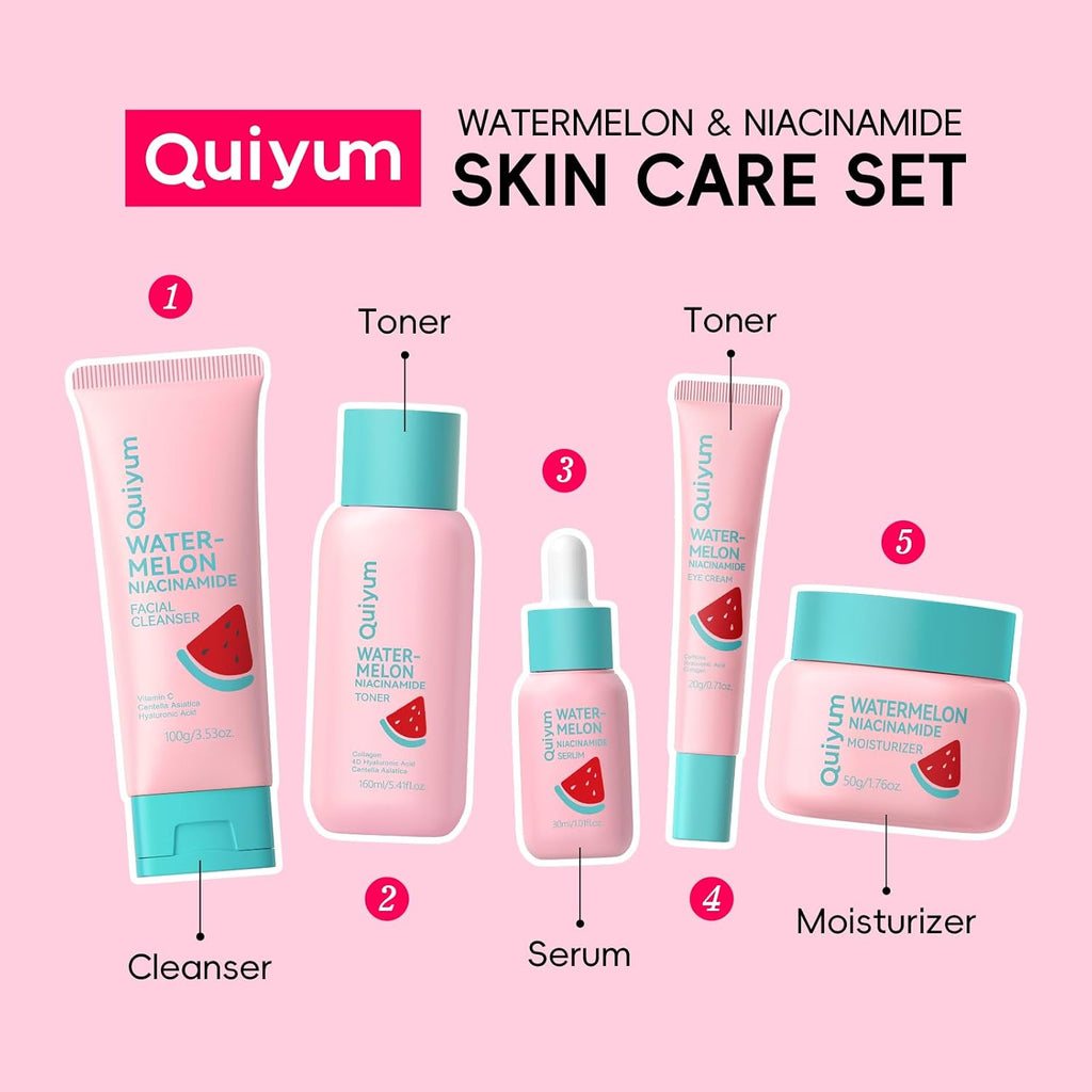 Watermelon & Niacinamide Skincare Set for Women Teens Girls, 5PCS