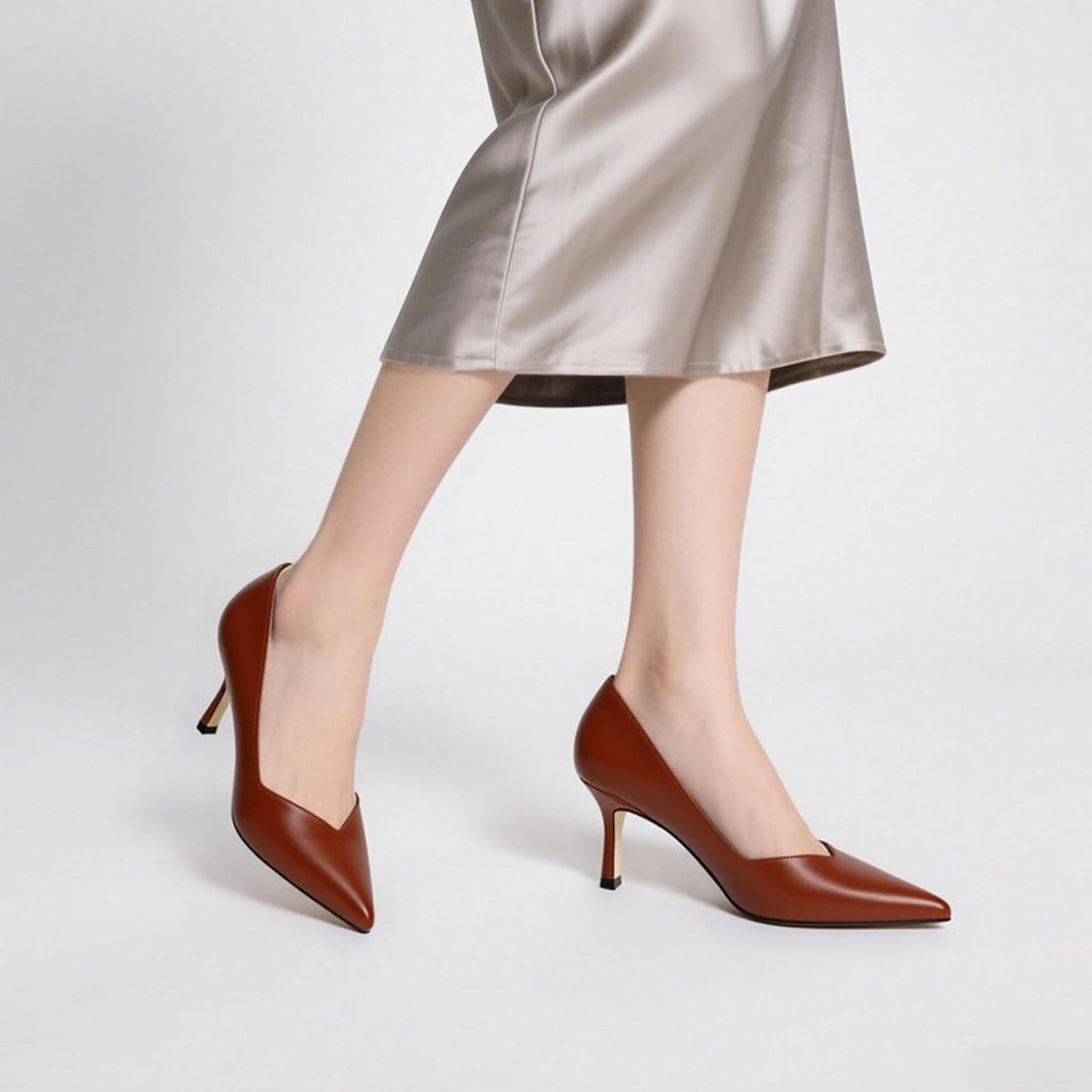 Women Pointed Closed Toe 2.5 Inch Kitten Heel Slip on Pumps