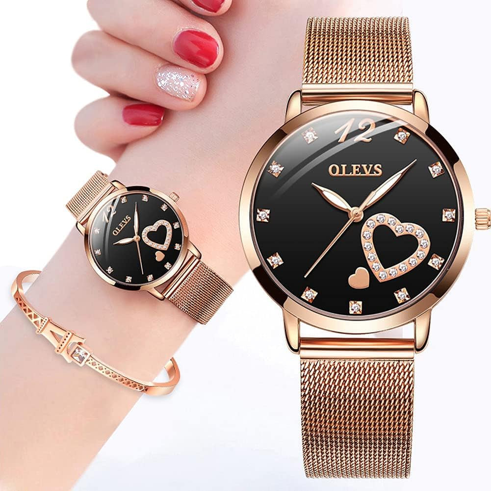 Watches for Women and Bracelet Set Slim Casual Dress Ladies Wrist Watch Rose Gold