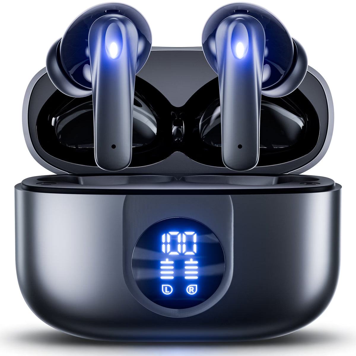 P91 Wireless Earbuds, Bluetooth Headphones V5.4 Stereo Ear Buds with Noise Cancelling Mics, 60H Playback Mini Case with Dual LED Display, IP7 Waterproof In-Ear Earphones for Android Ios