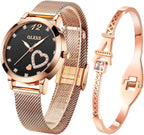 Watches for Women and Bracelet Set Slim Casual Dress Ladies Wrist Watch Rose Gold
