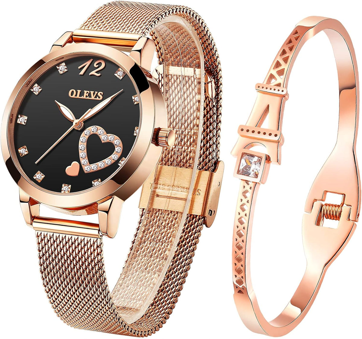 Watches for Women and Bracelet Set Slim Casual Dress Ladies Wrist Watch Rose Gold