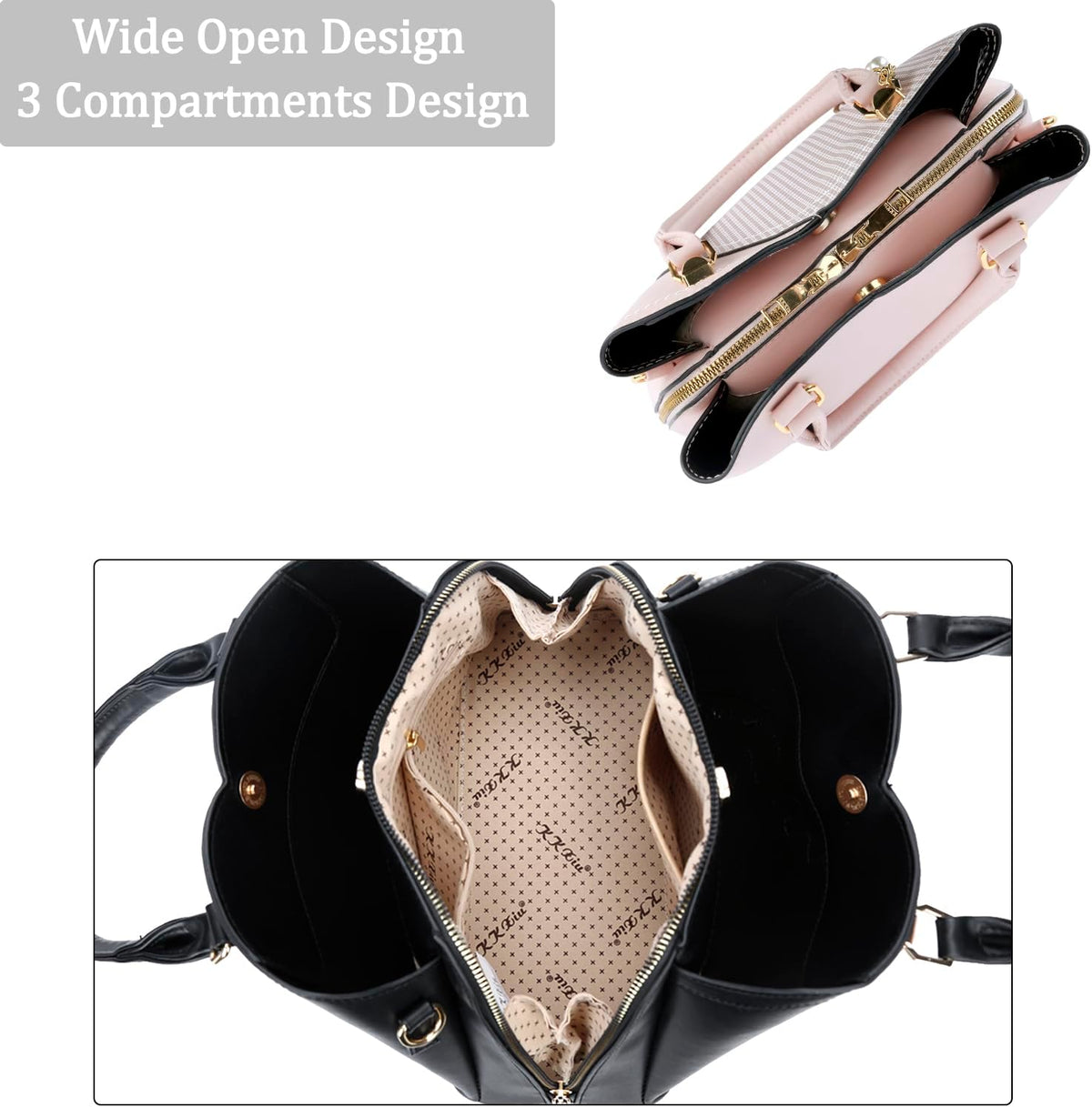 Triple Compartments Purses and Handbags for Women Fashion Ladies Satchel Shoulder Top Handle Bag