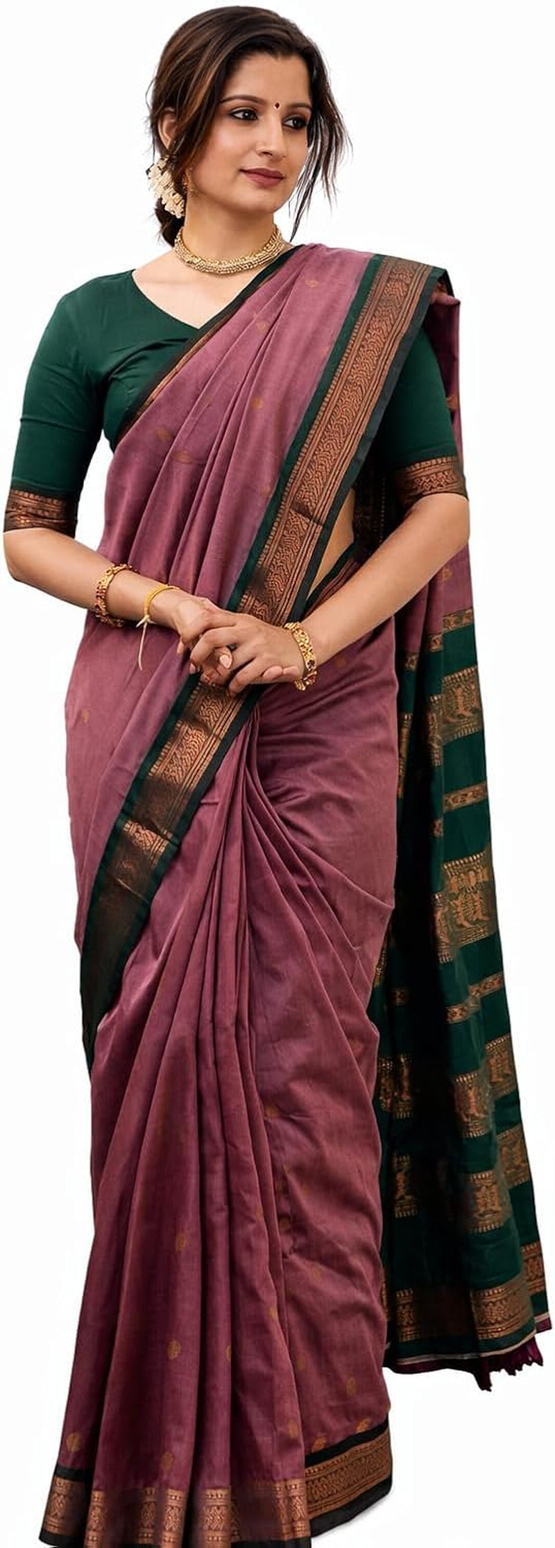 Indina Women'S Cotton Maheshwari Silk Saree with Unstitched Blouse Piece