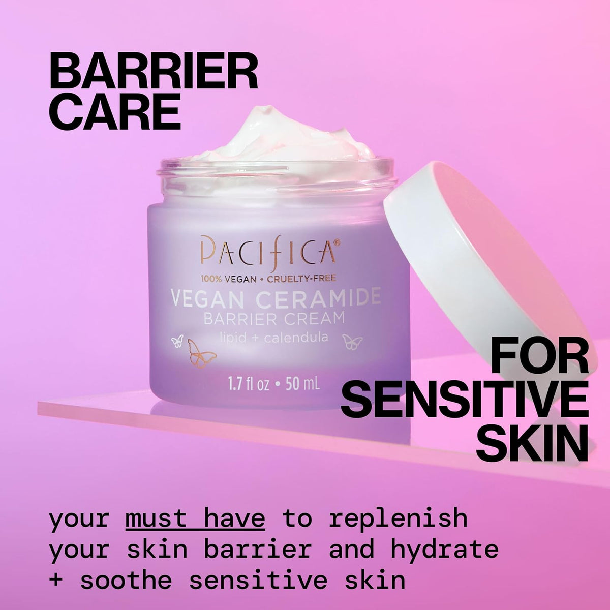 Face Cream - Vegan Ceramide Barrier Cream W/Niacinamide & Shea Butter - Hydrating Daily Face Moisturizer Fragrance Free for Sensitive Skin, Vegan, Clean Beauty Allergy & Dermatologist Tested