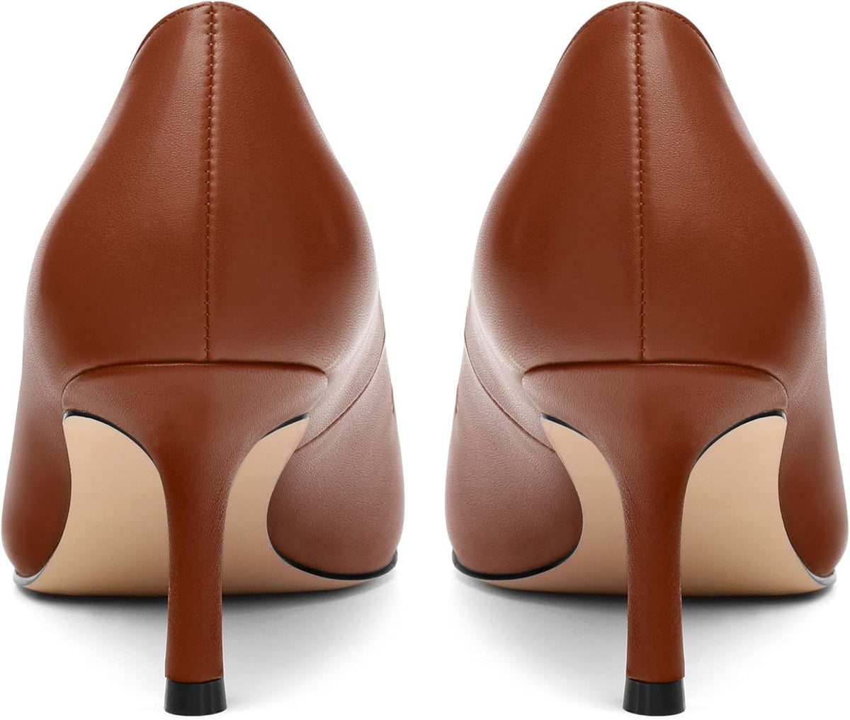 Women Pointed Closed Toe 2.5 Inch Kitten Heel Slip on Pumps