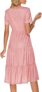 Women'S Casual Summer Tiered Midi Dress 2026 V Neck Boho Sundress