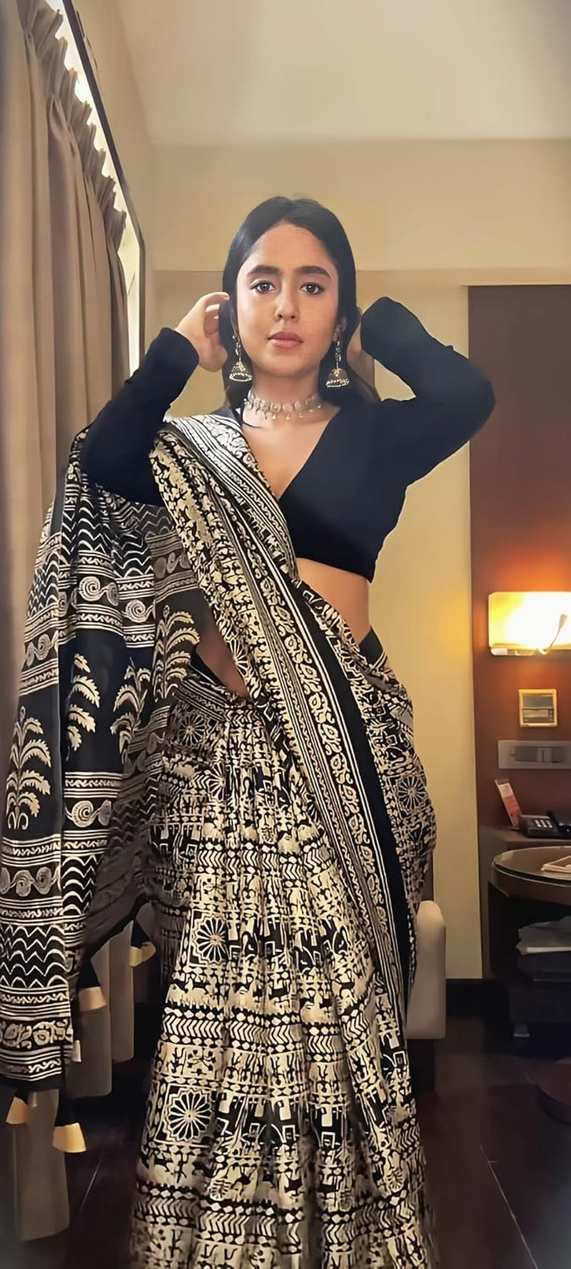 Ladies Cotton Silk Kalamkari Print Sari with Blouse
