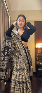 Ladies Cotton Silk Kalamkari Print Sari with Blouse
