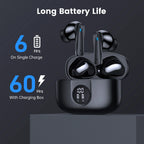 P91 Wireless Earbuds, Bluetooth Headphones V5.4 Stereo Ear Buds with Noise Cancelling Mics, 60H Playback Mini Case with Dual LED Display, IP7 Waterproof In-Ear Earphones for Android Ios