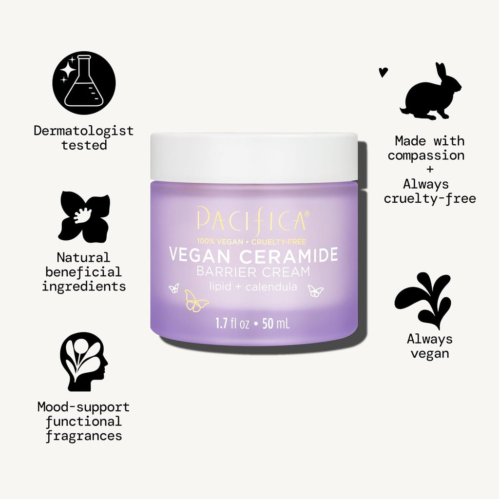 Face Cream - Vegan Ceramide Barrier Cream W/Niacinamide & Shea Butter - Hydrating Daily Face Moisturizer Fragrance Free for Sensitive Skin, Vegan, Clean Beauty Allergy & Dermatologist Tested