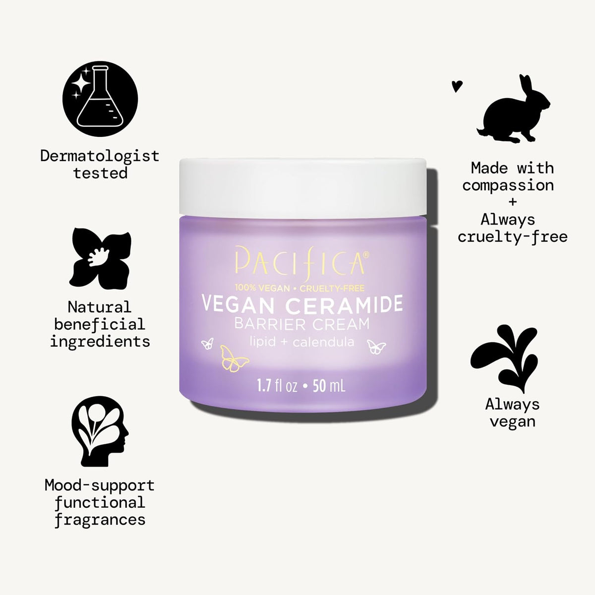 Face Cream - Vegan Ceramide Barrier Cream W/Niacinamide & Shea Butter - Hydrating Daily Face Moisturizer Fragrance Free for Sensitive Skin, Vegan, Clean Beauty Allergy & Dermatologist Tested