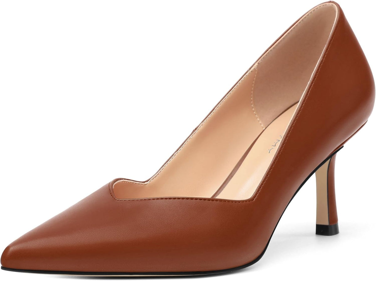 Women Pointed Closed Toe 2.5 Inch Kitten Heel Slip on Pumps