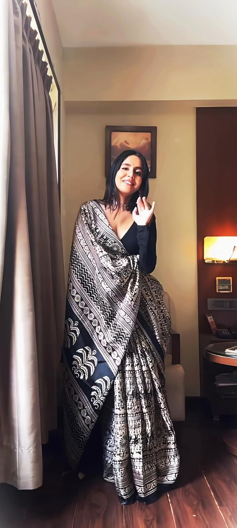 Ladies Cotton Silk Kalamkari Print Sari with Blouse