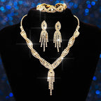 Rhinestones Prom Bridal Jewelry Set Sparkly Wedding Necklace Earrings Bracelet Sets for Women and Brides