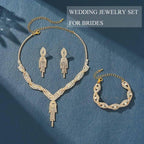 Rhinestones Prom Bridal Jewelry Set Sparkly Wedding Necklace Earrings Bracelet Sets for Women and Brides