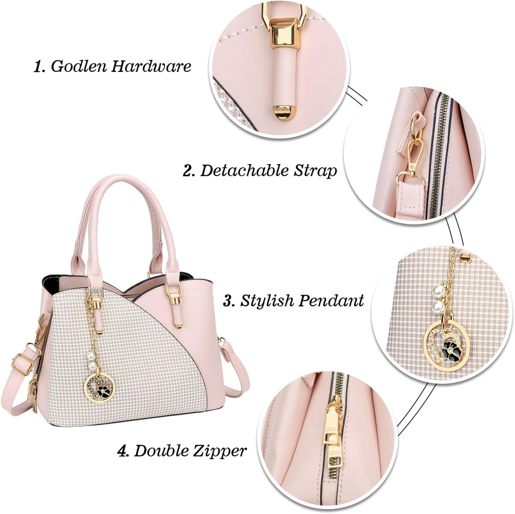 Triple Compartments Purses and Handbags for Women Fashion Ladies Satchel Shoulder Top Handle Bag