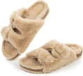 Womens Open Toe Slippers,Faux Rabbit Fur Cork Slides Sandals