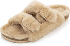 Womens Open Toe Slippers,Faux Rabbit Fur Cork Slides Sandals