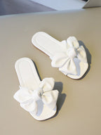 Girls Plain Bow Decor Comfortable Non-Slip Open Toe Slippers for Summer