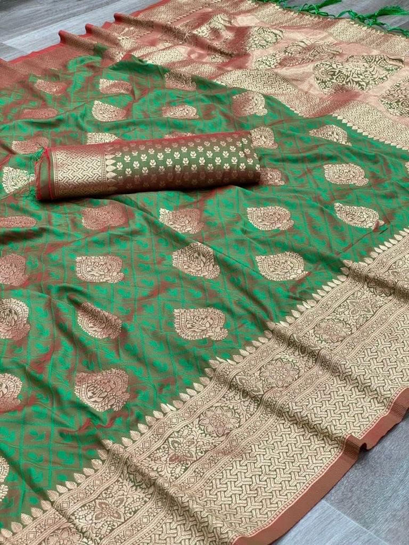 Indian Sarees for Women, Banarasi Art Silk Sari with Unstitched Blouse Piece, Wedding and Festive Wear