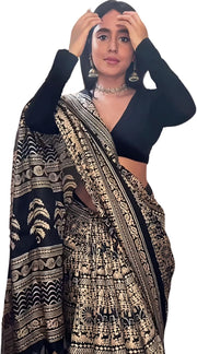 Ladies Cotton Silk Kalamkari Print Sari with Blouse