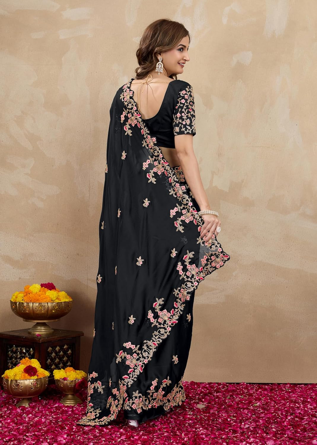 Women'S Rangoli Silk Embroidred Saree with Unstitch Blouse Piece