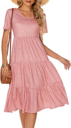 Women'S Casual Summer Tiered Midi Dress 2026 V Neck Boho Sundress