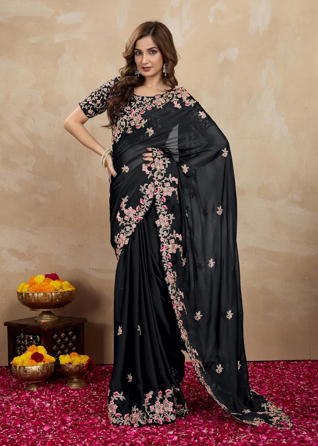 Women'S Rangoli Silk Embroidred Saree with Unstitch Blouse Piece