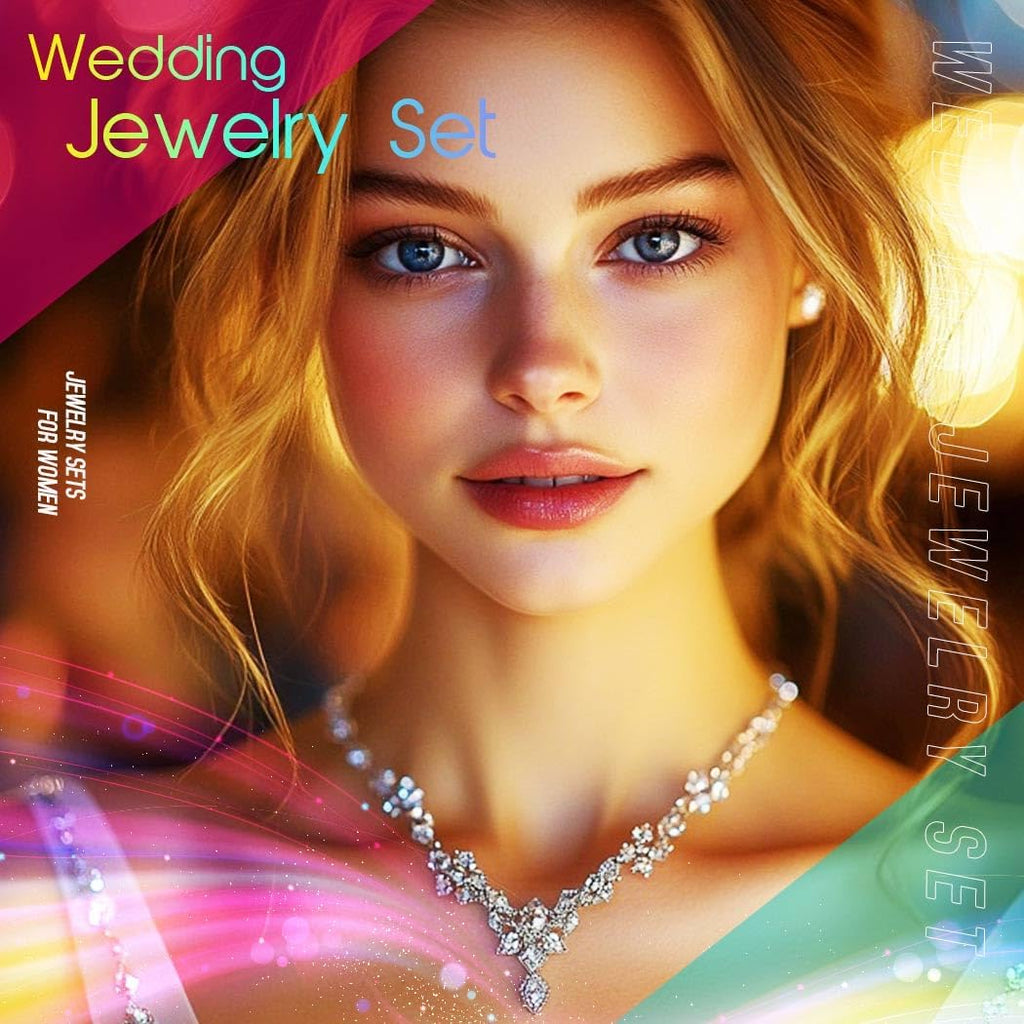 Rhinestones Prom Bridal Jewelry Set Sparkly Wedding Necklace Earrings Bracelet Sets for Women and Brides